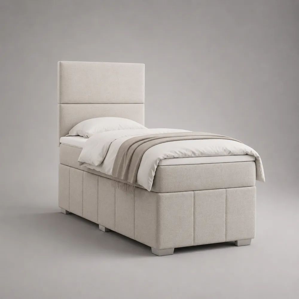 Boxspringbett 90 x 200 cm mit Taschenfederkernmatratze und Polyesterbezug, Gesamtmaß 95 x 215 x 150 cm, Beige