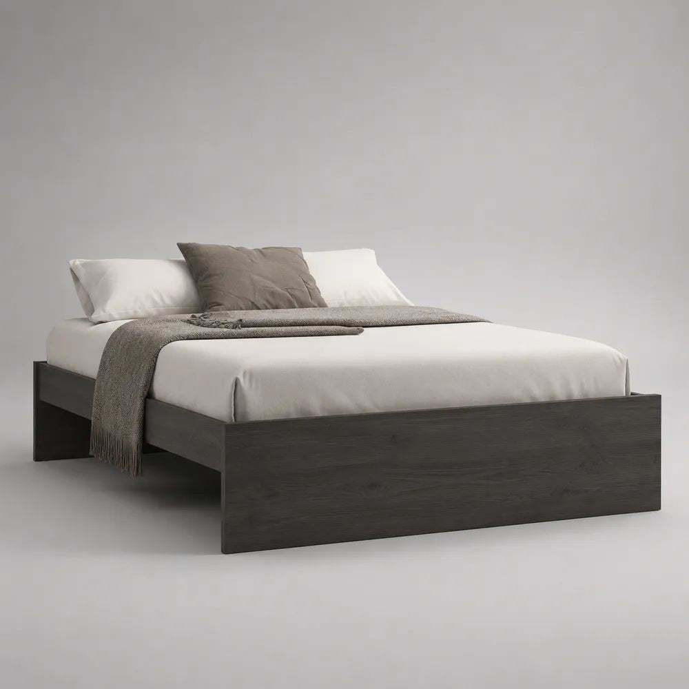 Doppelbett-Bettgestell 160 × 200 cm aus melaminbeschichteter Spanplatte, Dunkelbraun, ohne Kopfteil