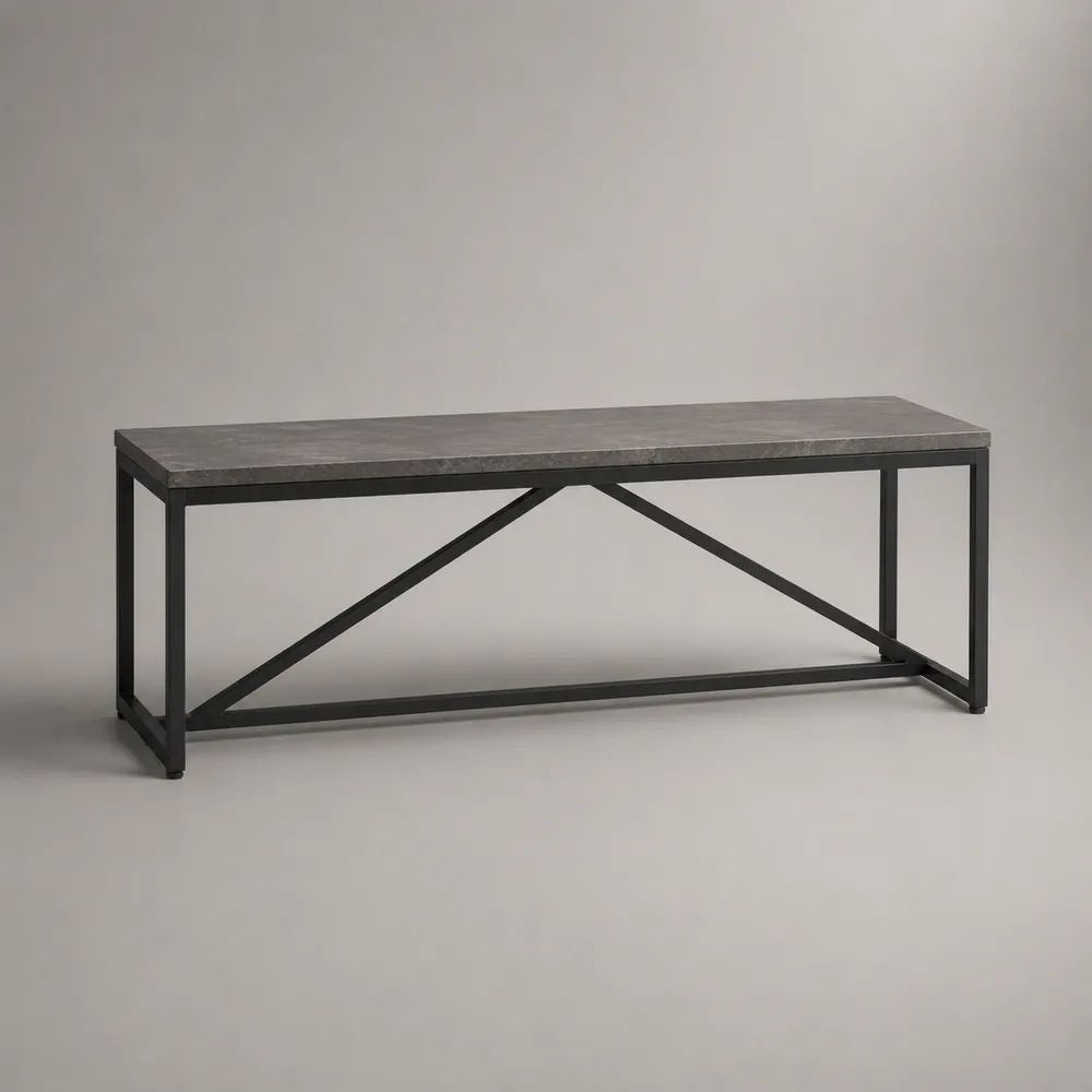 Rechteckiger Couchtisch aus MDF und Stahl in Betonoptik, Dunkelgrau/Schwarz, 120 × 50 × 45 cm