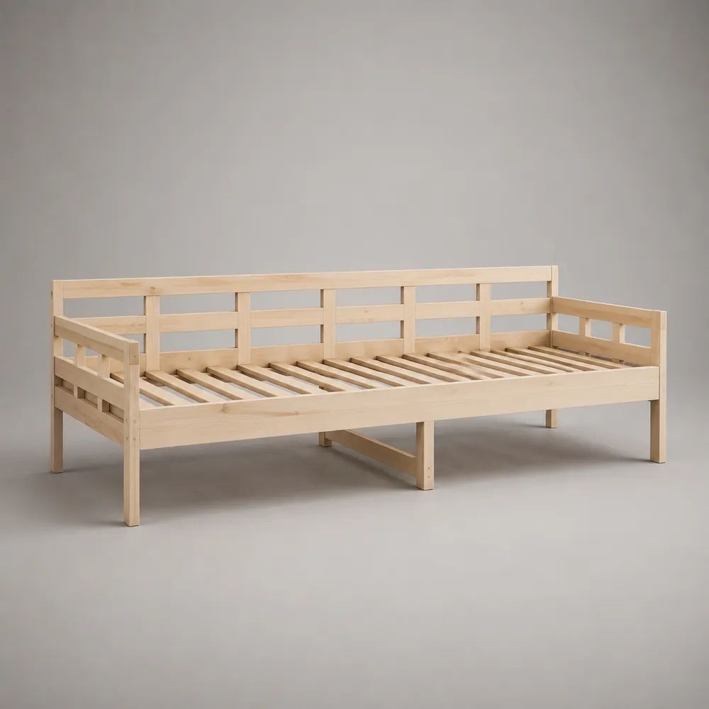 Tagesbett aus massivem Kiefernholz mit Lattenrost, Liegefläche 90 × 200 cm, Natur