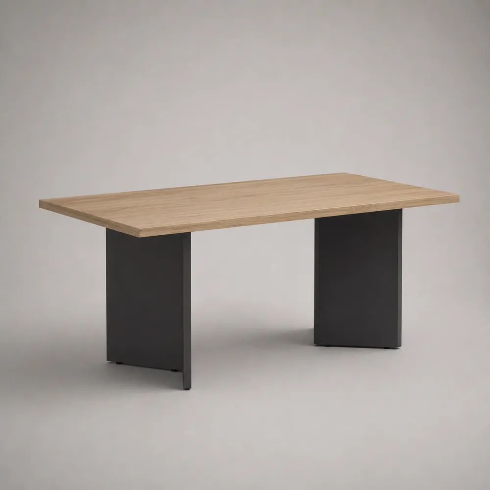Rechteckiger Couchtisch aus MDF mit Eichenfurnier und Stahlgestell, Natur/Schwarz, 120 × 60 × 45 cm