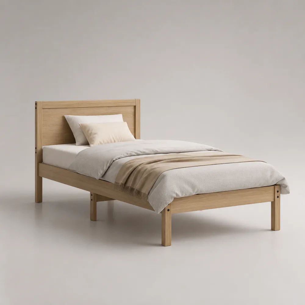 Einzelbett aus massivem Kiefernholz, Natur, Liegefläche 90 × 200 cm, Gesamtmaß 208 × 98 × 100 cm