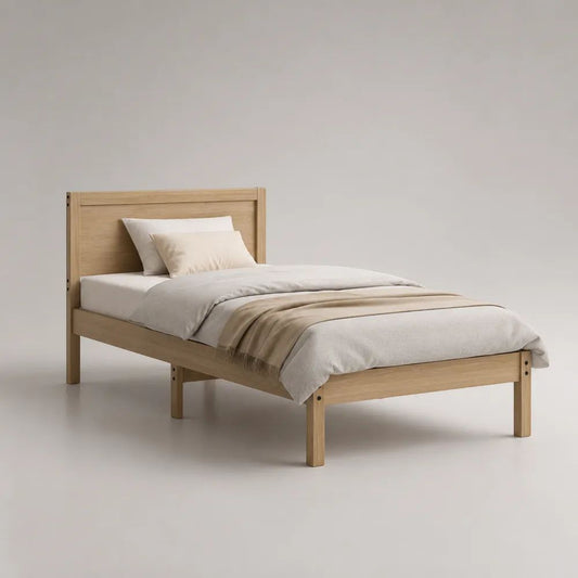 Einzelbett aus massivem Kiefernholz, Natur, Liegefläche 90 × 200 cm, Gesamtmaß 208 × 98 × 100 cm