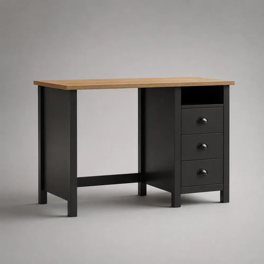 Schreibtisch aus MDF mit 3 Schubladen und offenem Ablagefach, Schwarz/Eiche Natur, 100 x 50 x 75 cm