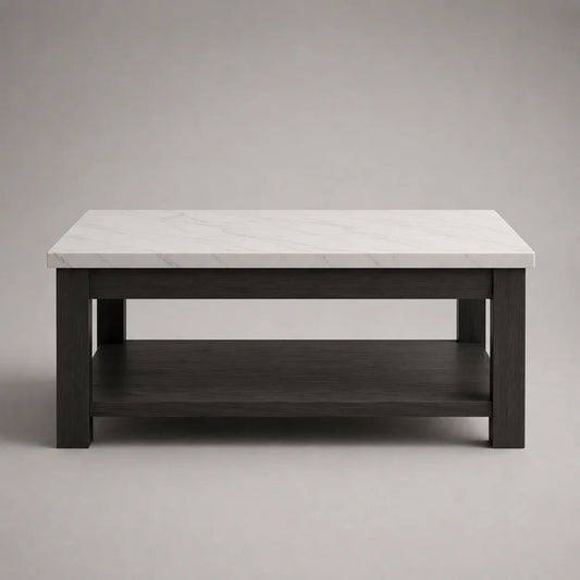 Rechteckiger Couchtisch aus melaminharzbeschichteter Spanplatte mit Ablage, Weiß/Dunkelbraun, 100 × 60 × 45 cm