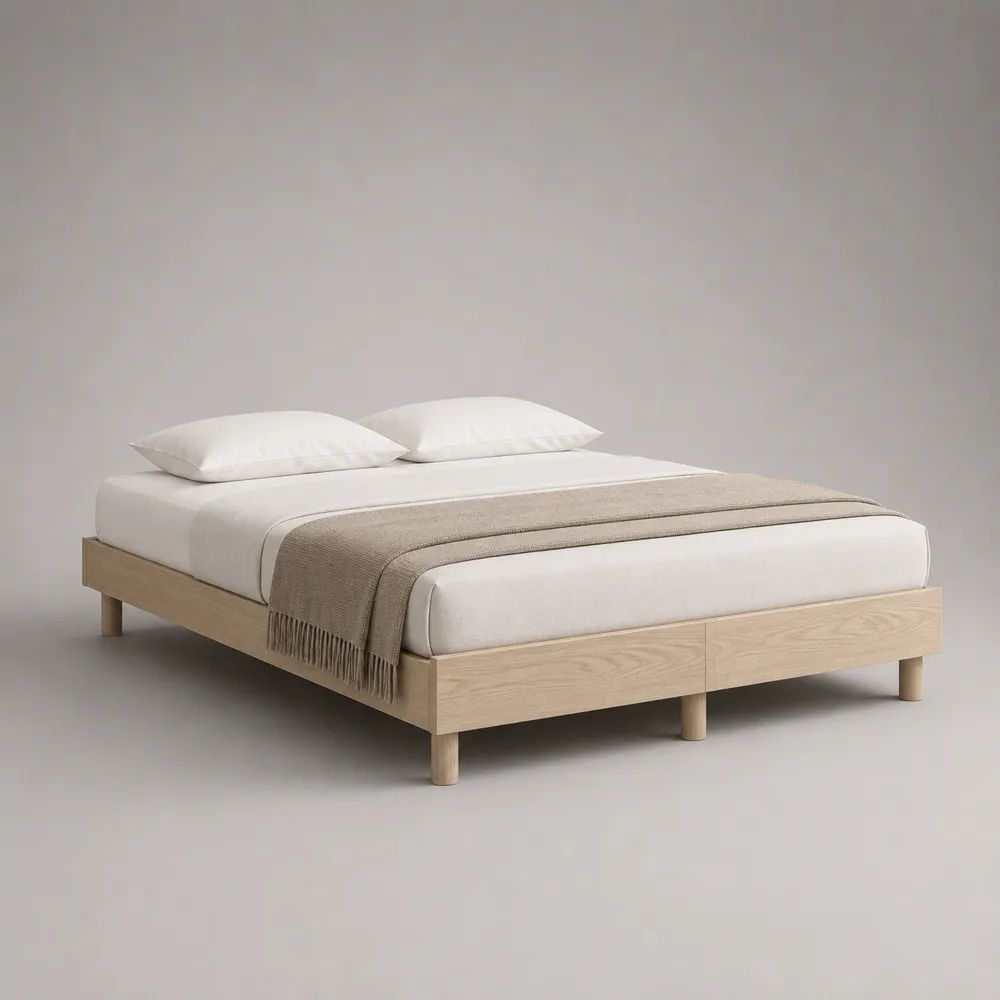 Doppelbett-Bettgestell mit Eichenfurnier und Massivholzbeinen, Eiche Natur, 160 × 200 cm