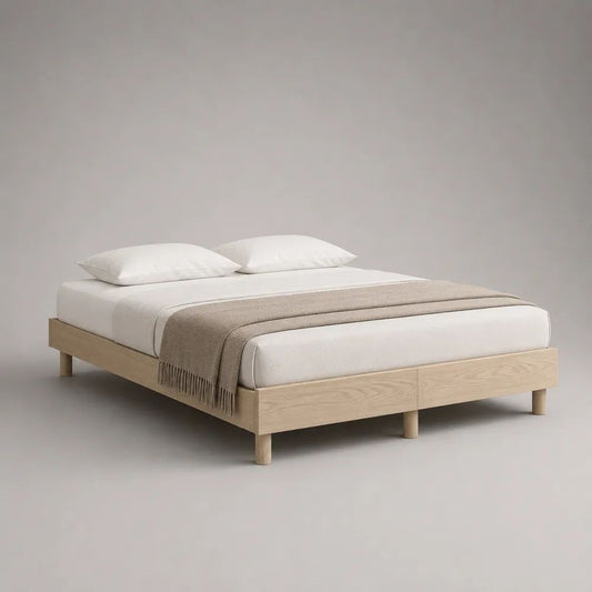 Doppelbett-Bettgestell mit Eichenfurnier und Massivholzbeinen, Eiche Natur, 160 × 200 cm