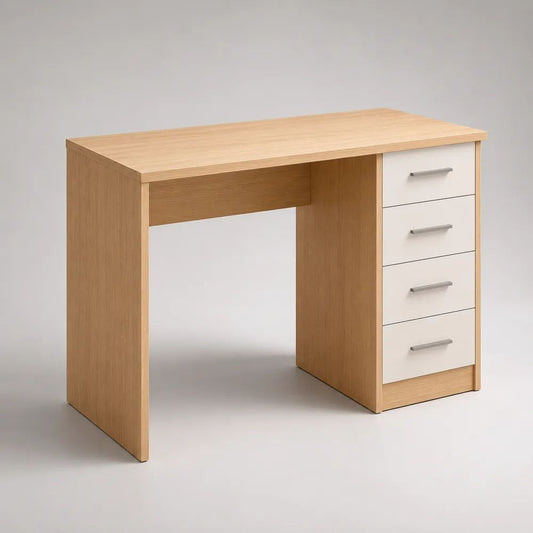 Rechteckiger Schreibtisch mit 4 Schubladen aus melaminharzbeschichteter Spanplatte, Eichefarben/Weiß, 100 × 50 × 75 cm