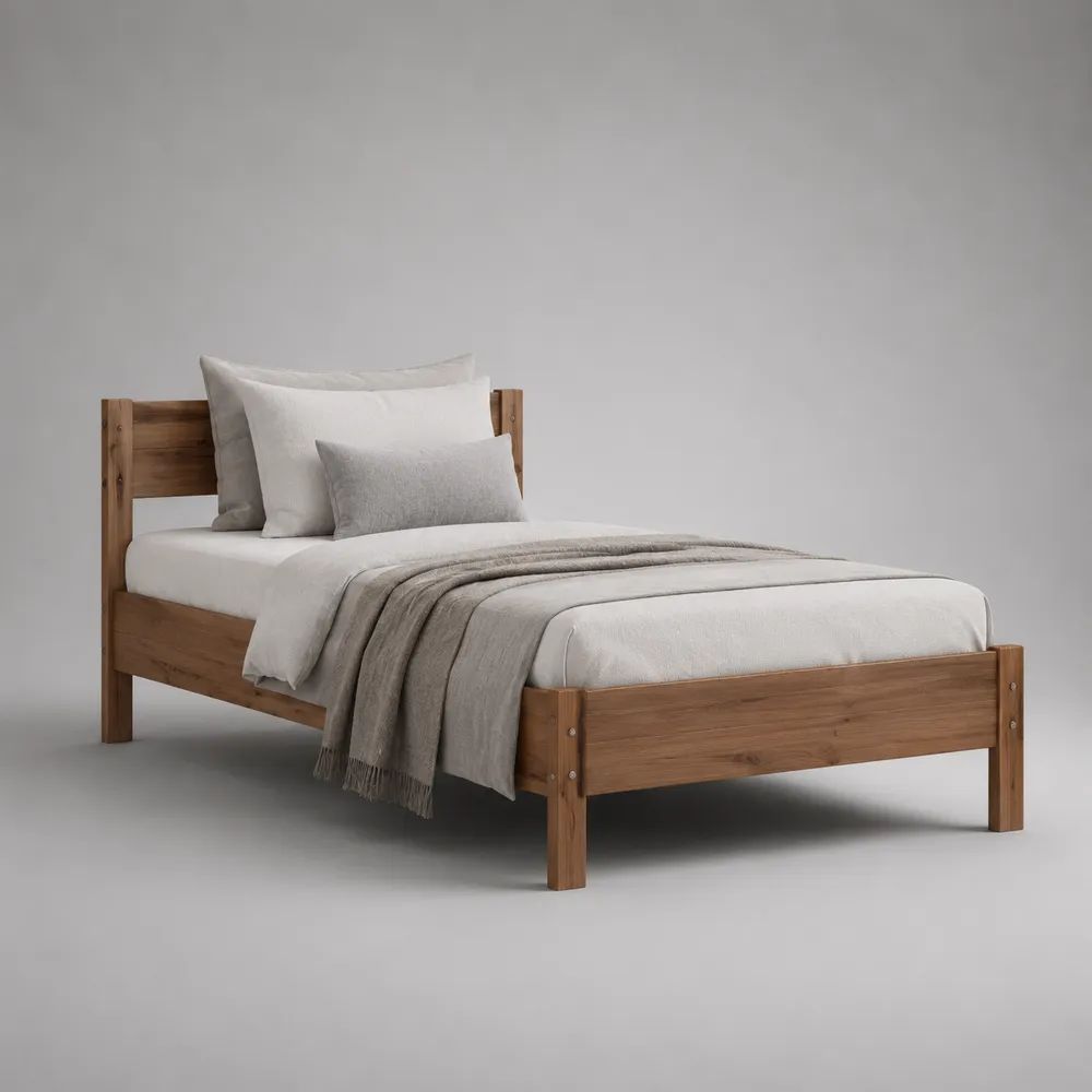 Einzelbett mit Lattenrost aus massiver Kiefer, Naturbraun, Liegefläche 90 × 200 cm