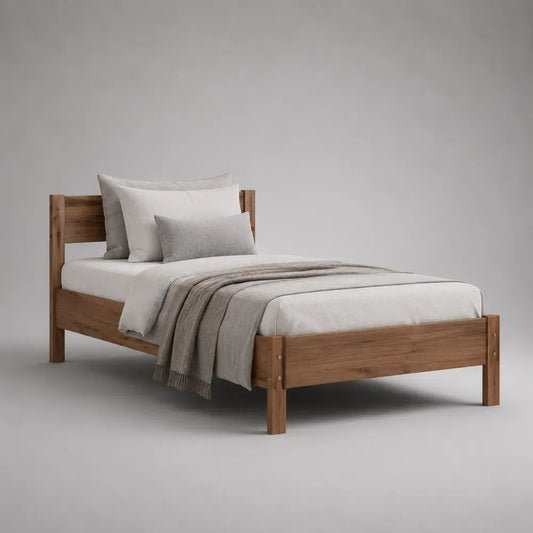 Einzelbett mit Lattenrost aus massiver Kiefer, Naturbraun, Liegefläche 90 × 200 cm