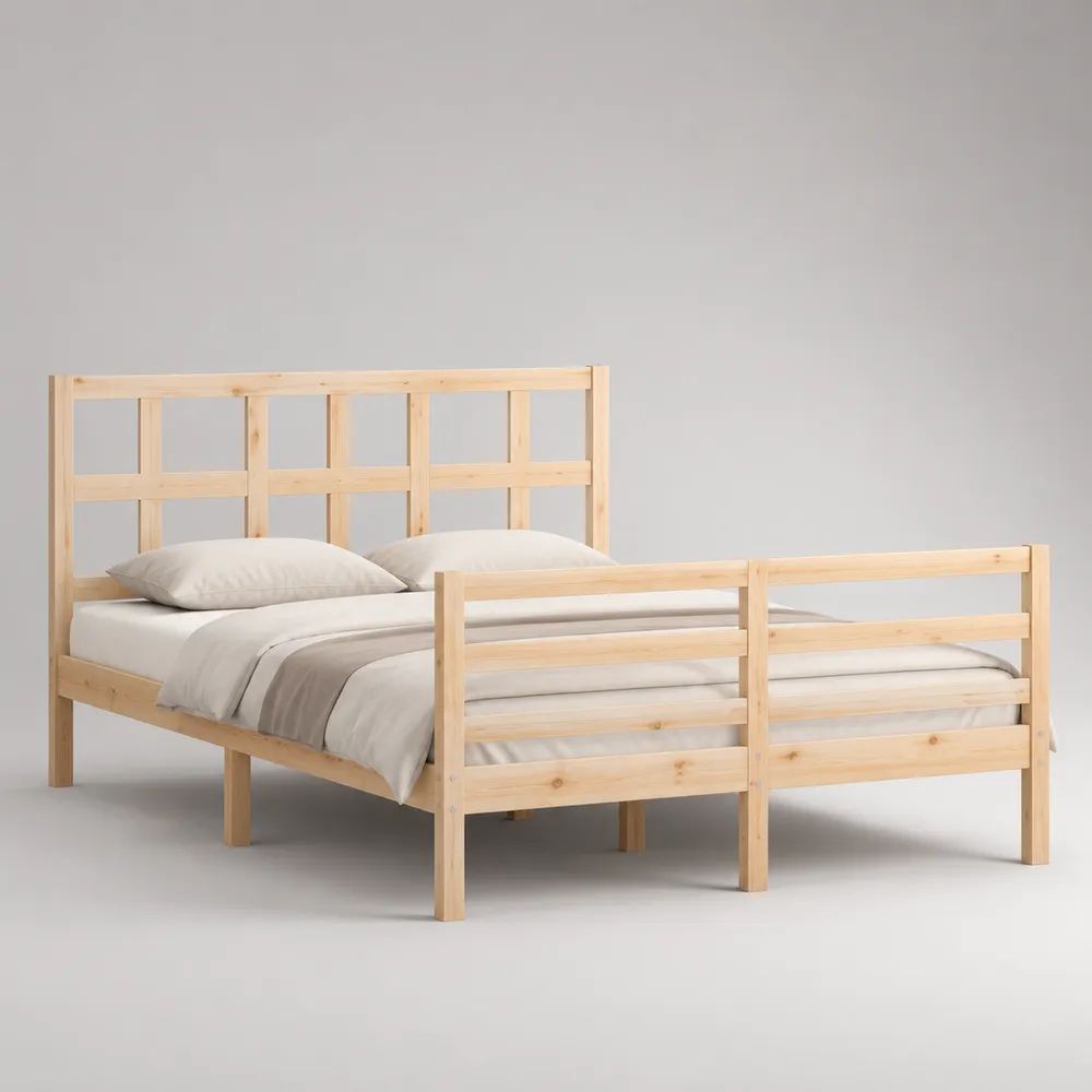 Doppelbett-Bettgestell aus massivem Holz, Natur, 209 x 149 x 120 cm, Liegefläche 140 x 200 cm