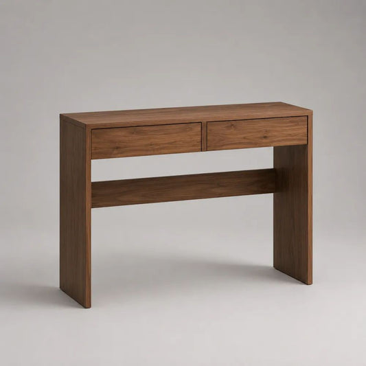 Rechteckiger Schreibtisch aus Holz mit 2 Schubladen und Ablage, Braun, 100 × 40 × 80 cm