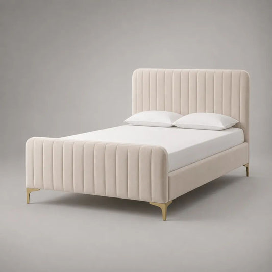 Polsterbett mit Lattenrost 160 x 200 cm, Bettgestell mit Samtbezug, Creme/Gold