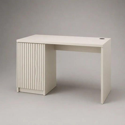 Schreibtisch aus Holz mit Schrank und Kabeldurchlass, Weiß, 120 × 50 × 75 cm